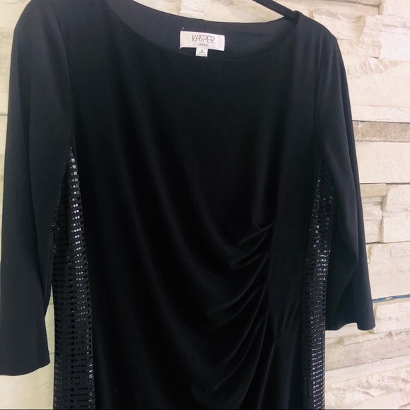 KASPER/ SILKY BLACK & SEQUINS DRESS - Picture 2 of 6